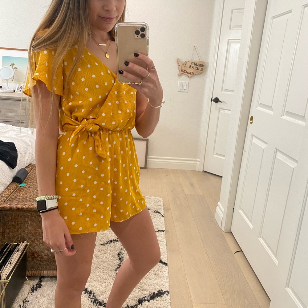Yellow polka dot romper
